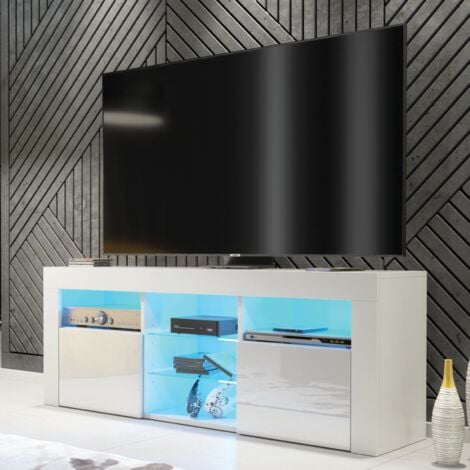 TV Unit 145cm White Modern Stand Gloss Doors Creative Furniture