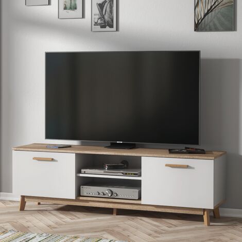 TV Unit 150cm Sideboard Cabinet Cupboard TV Stand Living Room - White & Oak