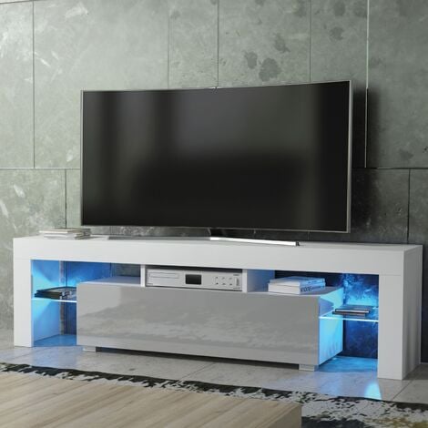 OLIVIAFURNITURE TV Unit 160cm Sideboard Cabinet Cupboard TV Stand Living Room High Gloss Doors - White & Grey