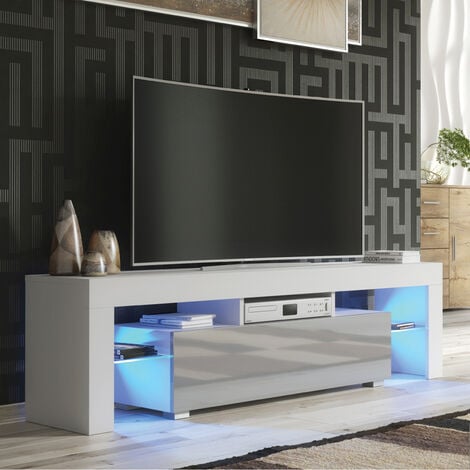 TV Unit 160cm White Modern Stand Grey Gloss Doors Creative Furniture