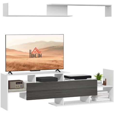TV Unit Cabinet for TVs up to 65 Inches w/ Wall Shelf and Storage Cabinet White