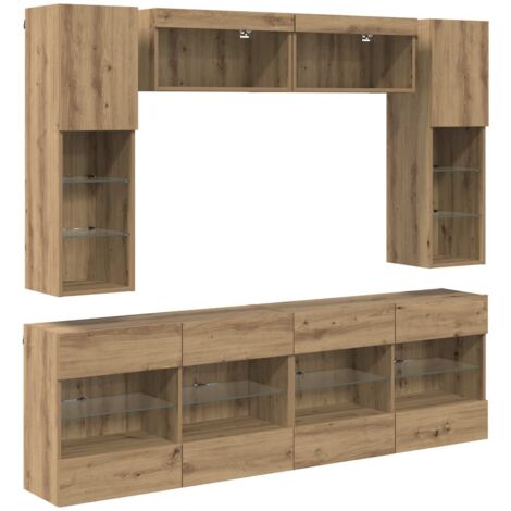 TV Wall Cabinet Set with LED 6 pcs Artisan Oak Engineered Wood vidaXL