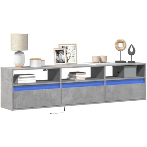TV Wall Cabinet with LED Concrete Grey 180x31x45 cm vidaXL