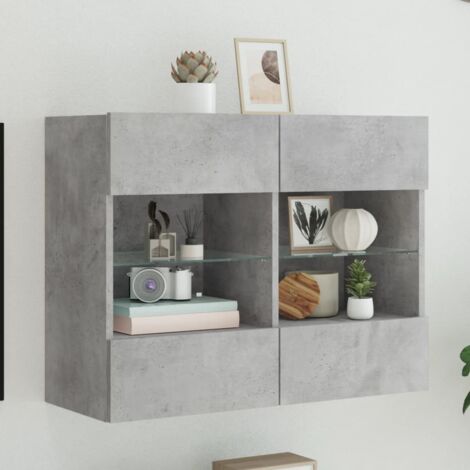 TV Wall Cabinet with LED Lights Concrete Grey 78.5x30x60.5 cm vidaXL