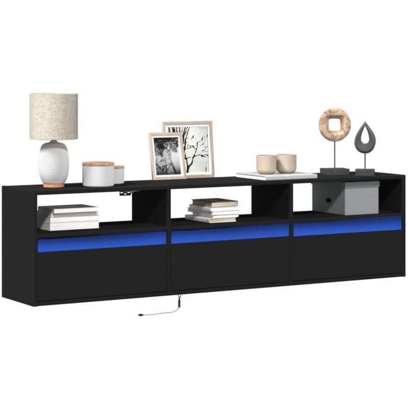 Tv Wall Cabinet With Led Black 180x31x45 Cm Vidaxl