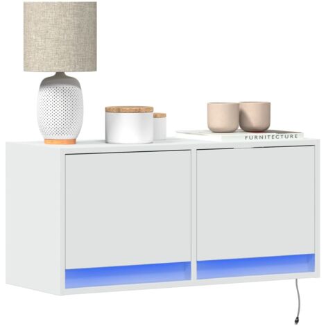 TV Wall Cabinet with LED Lights White 80x31x35 cm vidaXL