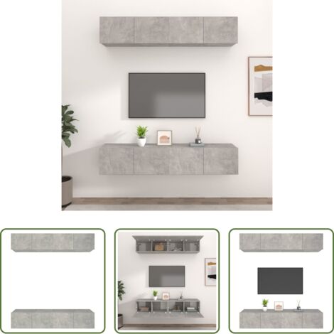 TV Wall -  Mobili TV 4 pz Grigio Cemento 80x30x30 cm in Legno Multistrato