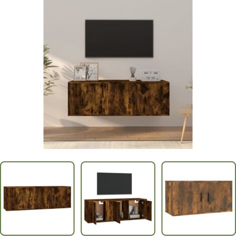 TV Wall Mount -  Set Mobili Porta TV 2 pz Rovere Fumo in Legno Multistrato