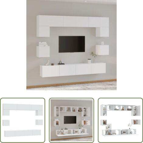 TV Wall Mount -  Set Mobili Porta TV 8pz Bianco in Legno Multistrato
