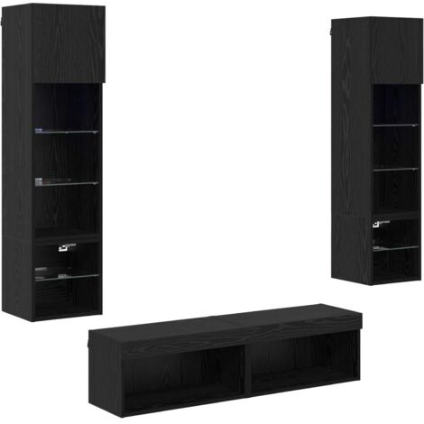 TV Wall Unit Wall-mounted 6 pcs Black Oak Engineered Wood vidaXL