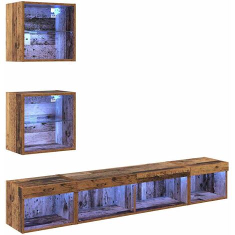 TV Wall Units with LED Wall-mounted 5 pcs Old wood 100 x 30 x 30 cm vidaXL