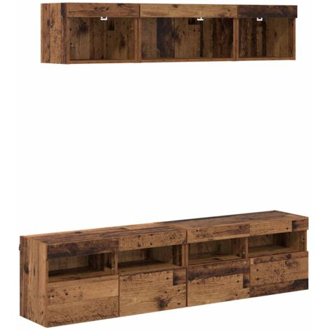 TV Wand Einheiten mit LED 5 Stück Altholz 80 x 30 x 40 cm Holzwerkstoff vidaXL
