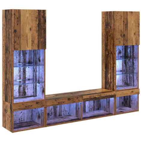TV Wand Einheiten mit LED mit LED 5 pcs Altholz Holzwerkstoff vidaXL