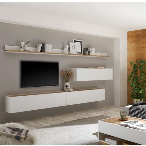 Sideboard Wohnzimmer CRISP-61 in weiß mit Absetzungen in Wotan Eiche N