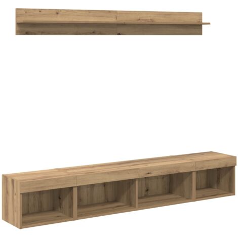 TV-Wandregal-Set mit LED 5 pcs Artisan-Eiche Holzwerkstoff vidaXL