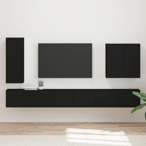 TV-Wandregal-Set Wandmontiert 6 pcs Schwarz vidaXL