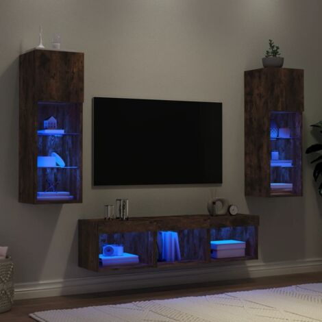 TV-Wandregale mit LED 5 Stück Rauch-Eiche Ingenieurholz