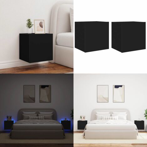 TV-Wandschränke mit LED-Leuchten 2 Stk. Schwarz 40,5x35x40 cm - TV-Schrank - Holzschrank - Regal - Wohnzimmer Dekoration - Smart Home - Home & Living