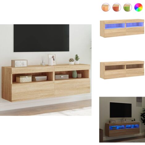 TV-Wandschränke mit LED-Leuchten 2 Stk. Sonoma-Eiche 60x30x40cm - TV-Schrank - Holzschrank - Regal - Wohnzimmer Dekoration - Smart Home
