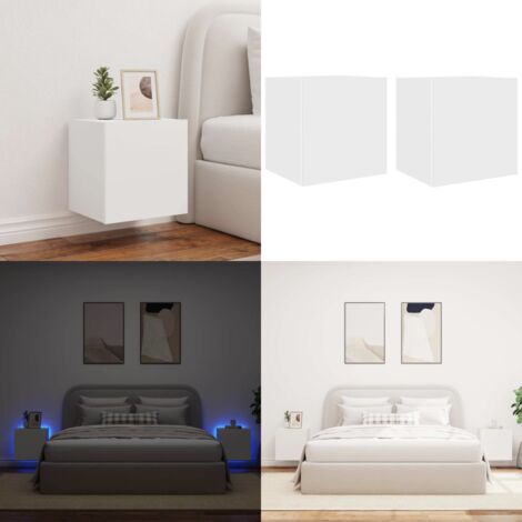 TV-Wandschränke mit LED-Leuchten 2 Stk. Weiß 40,5x35x40 cm - TV-Schrank - Holzschrank - Regal - Wohnzimmer Dekoration - Smart Home - Home & Living