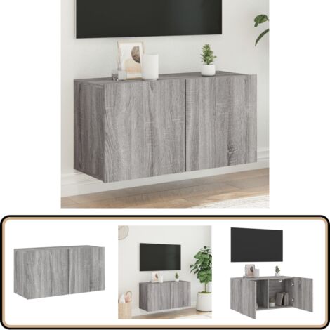 TV-Wandschrank Grau Sonoma 80x30x41 cm - TV Schrank - Holzwerkstoff Möbel - Grauer Wohntisch - Regal Wandmontage - Wohnzimmer Deko
