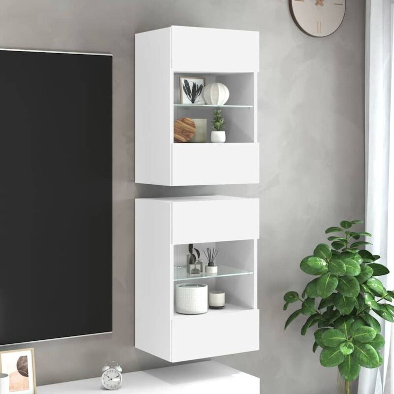Vidaxl Tv-wandschränke Mit Led-leuchten 2 Stk. Weiß 40x30x60, 5 Cm