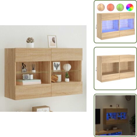 TV-Wandschrank mit LED-Leuchten Sonoma-Eiche 98,5x30x60,5 cm - TV Schrank - Holzschrank - Regal - Wohnzimmer Dekoration - Smart Home
