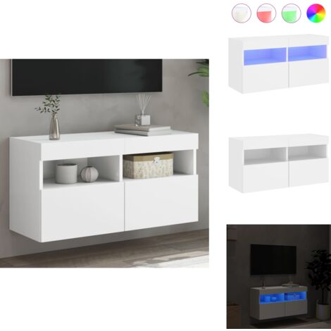 TV-Wandschrank mit LED-Leuchten Weiß 80x30x40 cm - TV Schrank - Holzwerkstoff Möbel - Wandregal - Regal Weiß - Fernsehschrank