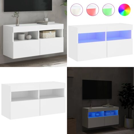 TV-Wandschrank mit LED-Leuchten Weiß 80x30x40 cm - TV Schrank - Holzwerkstoff Möbel - Wandregal - Regal Weiß - Fernsehschrank - Home & Living