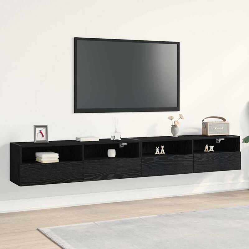Vidaxl - Tv-wandregale 2 Stück Schwarz Eiche 100x30x30 Cm Holzwerkstoff