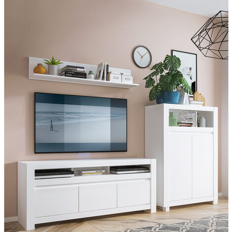 TV Wohnwand 3-teilig mit Lowboard weiß NAVA-129