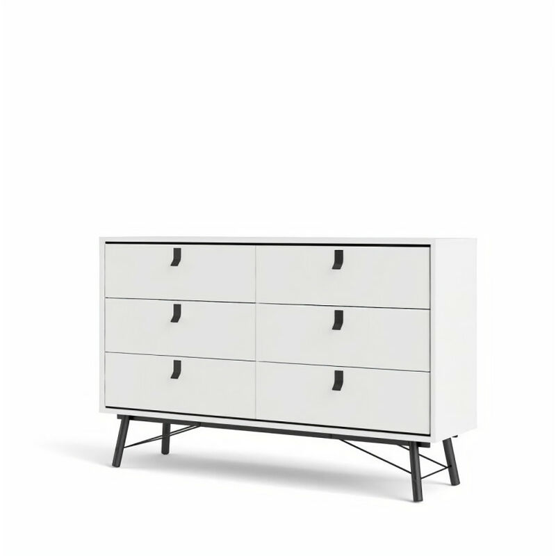 Tvilum - Commode 6 tiroirs - Blanc et noir mat - L 150 x P 40,1 x H 94 cm - RY
