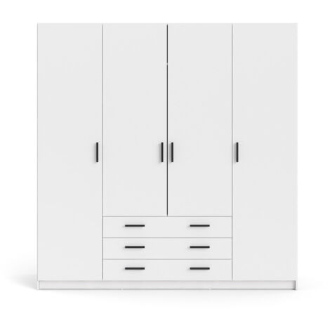 Tvilum Vega Kleiderschrank Matt Weiß 4 Türen 3 Schubladen