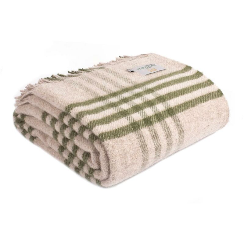 Tweedmill Lifestyle Hex Check Blanket/ Throw - Olive - 150x183cm - 100% New Pure Wool, Made in uk - Green