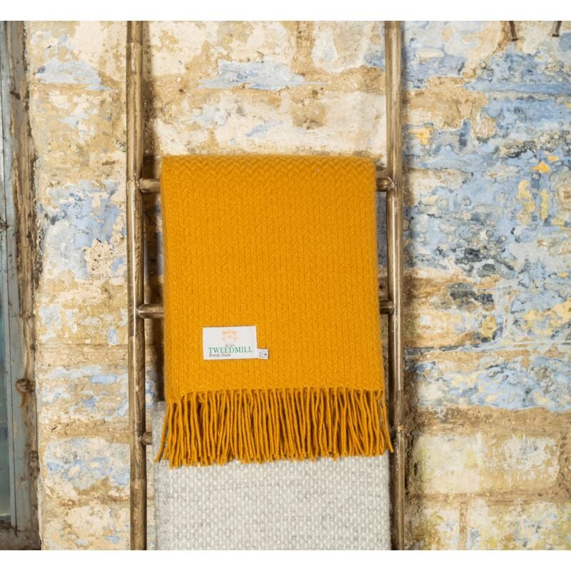 Tweedmill Textiles - Throw Blanket -100% Pure New Wool - British Made - English Mustard Yellow - Yellow