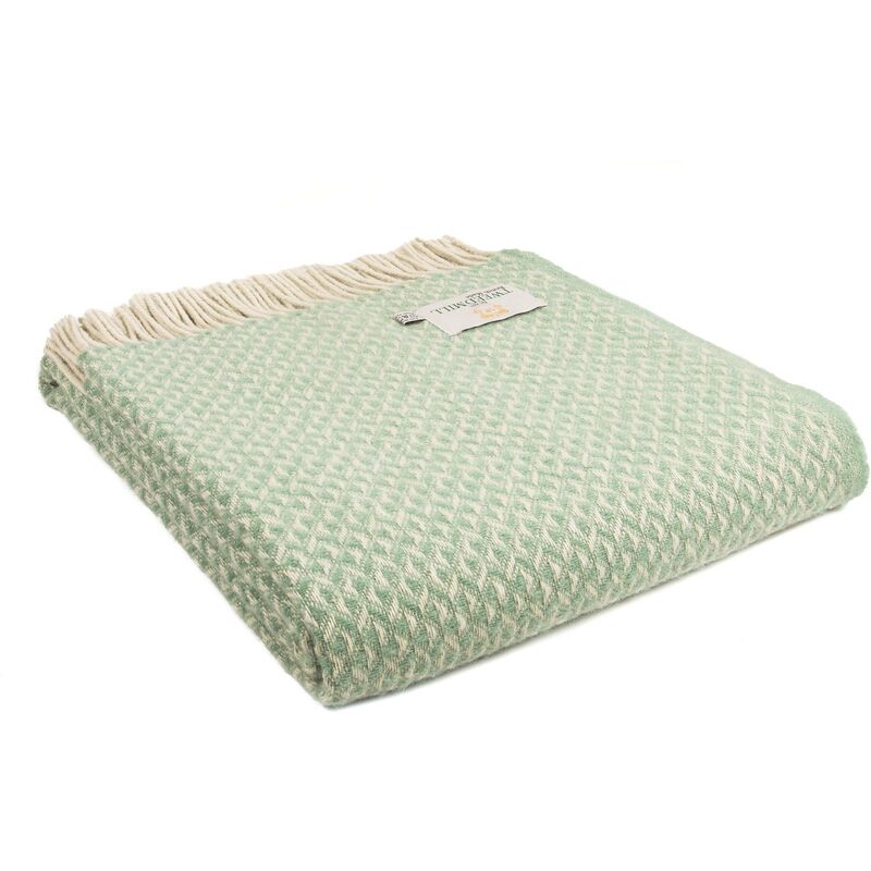 Tweemill Lifestyle Diamond Throw - Sea Green - 150cm x 183cm 100% New Pure Wool Made in Wales - Green