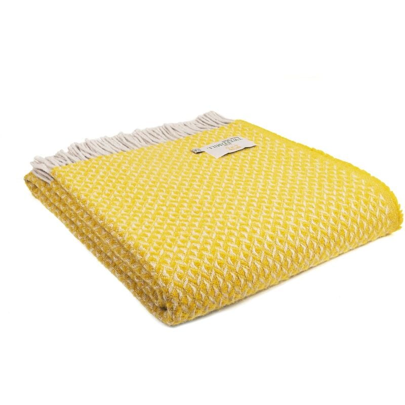 Tweemill Lifestyle Diamond Throw - Yellow - 150cm x 183cm 100% New Pure Wool Made in Wales - Yellow