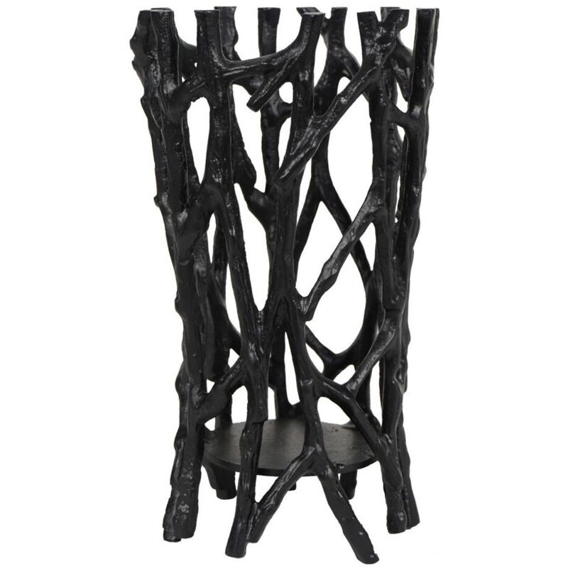 Twig Round Pillar Holder Large - Aluminium - L13 x W13 x H23 cm - Raw Black