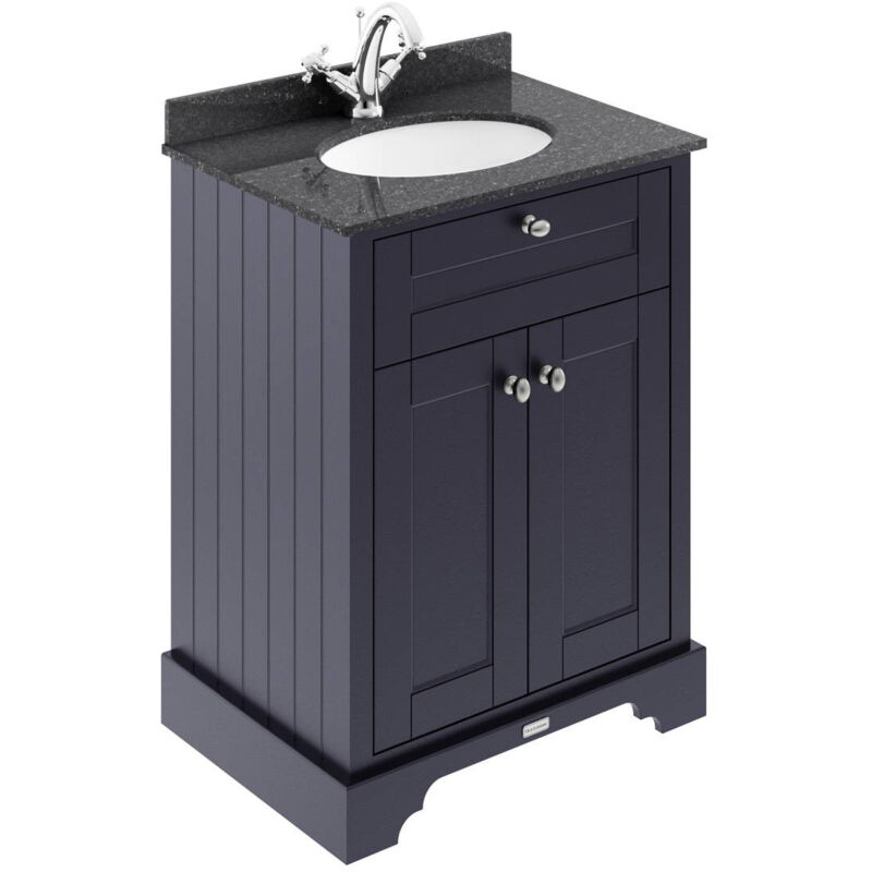 Old London Twilight Blue 600mm 2 Door Vanity Unit with Black Marble Top and Basin with 1 Tap Hole - LOF321