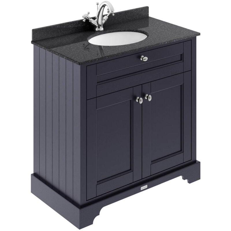 Old London Twilight Blue 800mm 2 Door Vanity Unit with Black Marble Top and Basin with 1 Tap Hole - LOF327