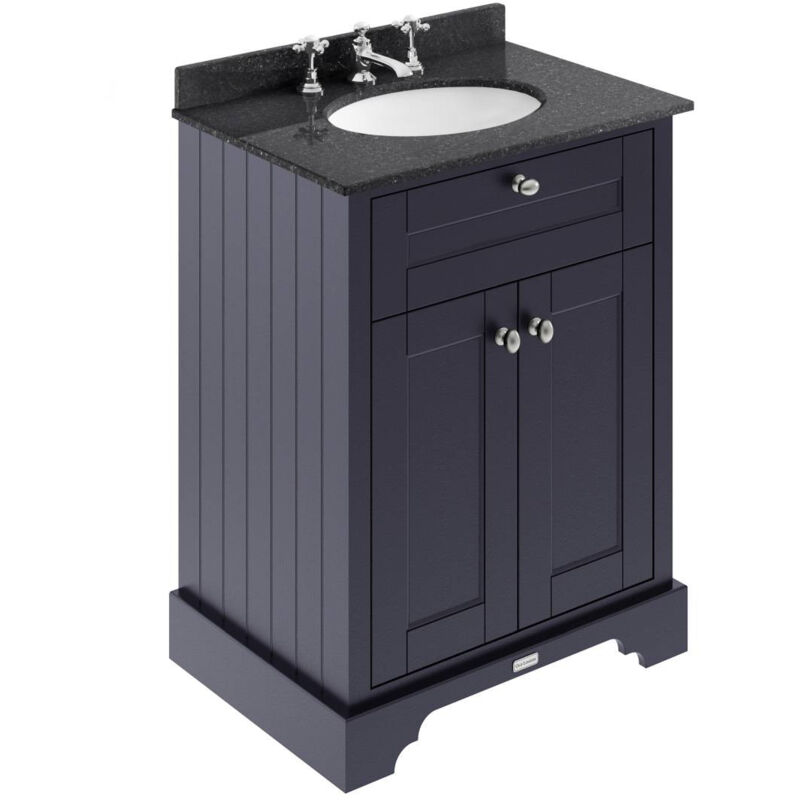 Old London Twilight Blue 600mm 2 Door Vanity Unit with Black Marble Top and Basin with 3 Tap Holes - LOF324