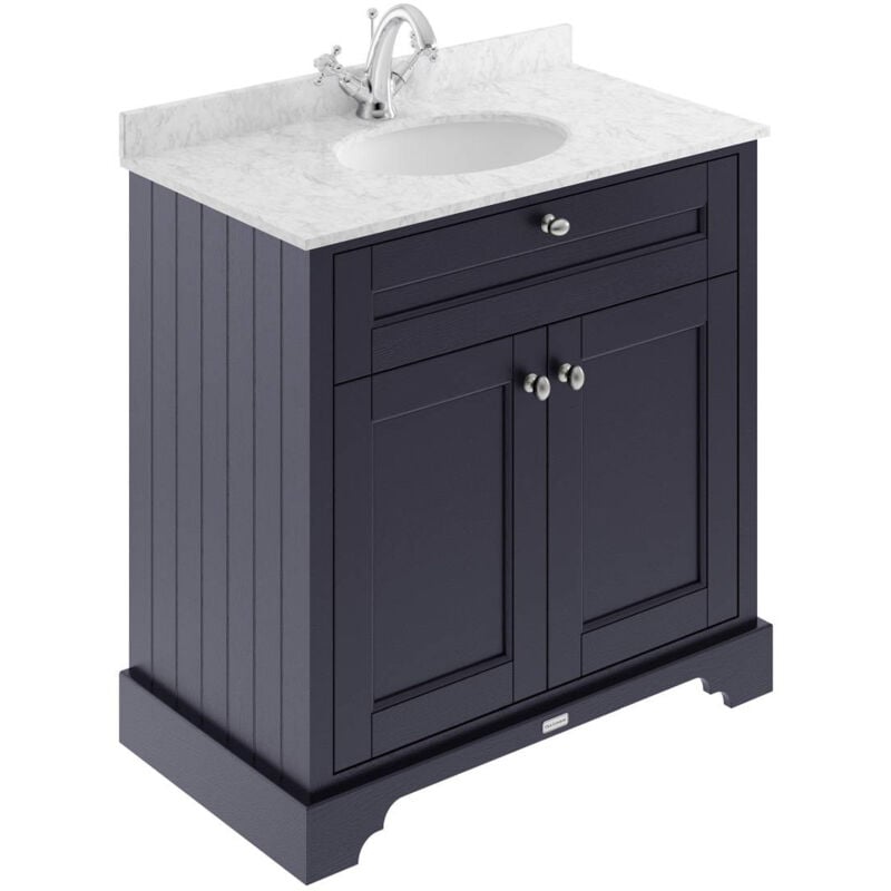 Old London Twilight Blue 800mm 2 Door Vanity Unit with Grey Marble Top and Basin with 1 Tap Hole - LOF329