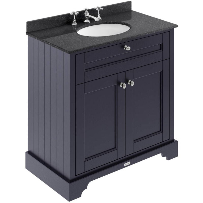 Old London Twilight Blue 800mm 2 Door Vanity Unit with Black Marble Top and Basin with 3 Tap Holes - LOF330