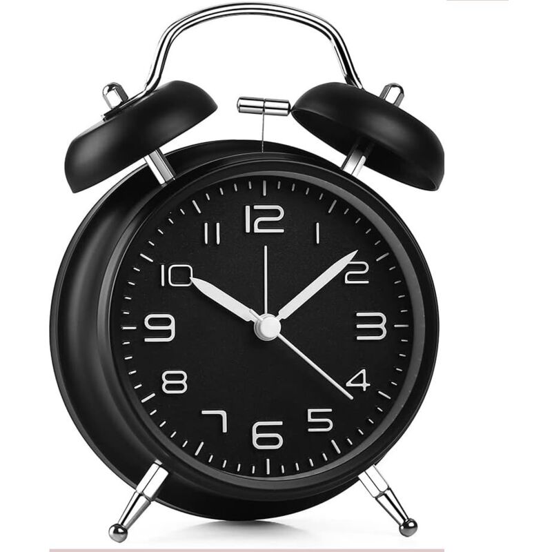 Linghhang - Twin Bell Alarm Clock with Backlight, 4' Stereoscopic Dial, Loud Battery Operated Alarm Clock, Non-Ticking, Silent, Retro Bell Alarm