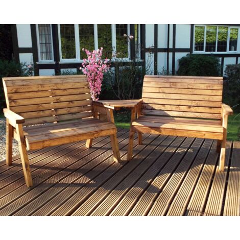 Twin Bench Set Angled with Cushions - W264 x D90 x H98 - Fully Assembled - Grey
