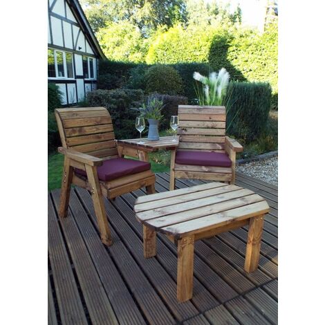 Twin Companion Dining Set Angled with Cushions - W160 x D170 x H98 - Fully Assembled - Burgundy