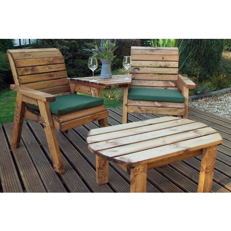 Twin Companion Dining Set Angled with Cushions - W160 x D170 x H98 - Fully Assembled - Green