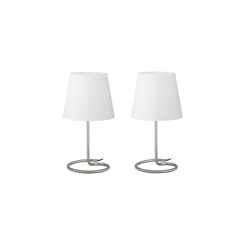 Image of Reality Leuchten - Twin Reality R50272001 Lampada da Tavolo, Confezione Doppia, Paralume in Stoffa, Nichel Opaco/Bianco E14, 40 w, 32 cm