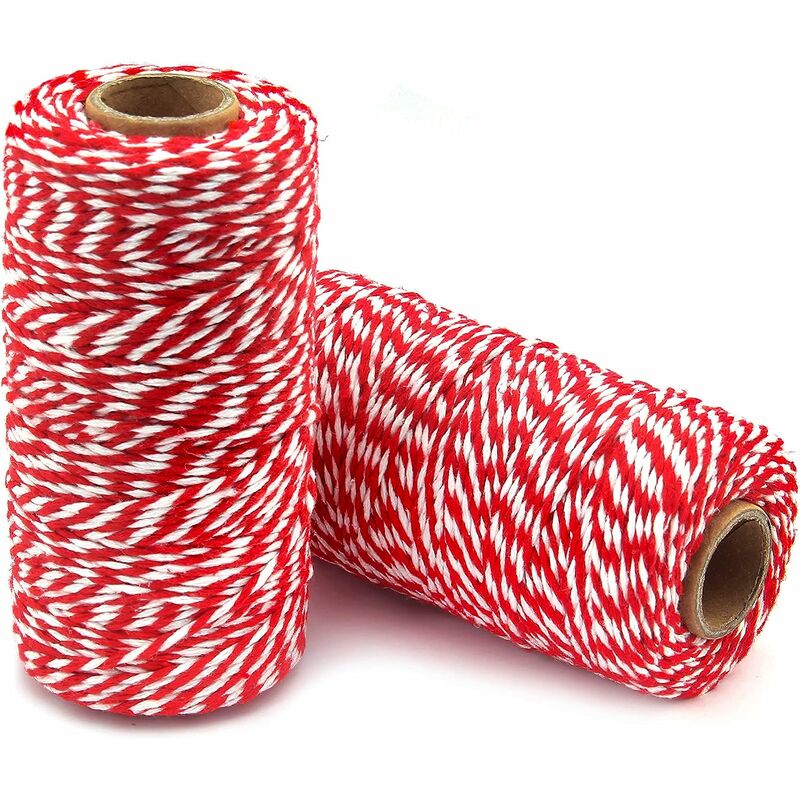 Pesce - Twine Red Green & White, 200m Packing String Durable Rope Perfect for Ribbon, Decoration, Tying Cake, Pastry Boxes, diy Crafts, Gift