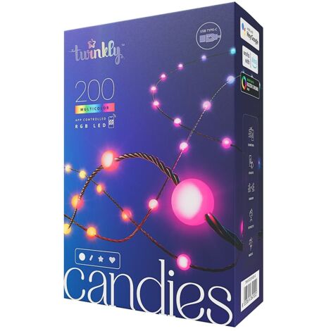 Twinkly Candies: Catene di Luci LED RGB Multicolore da 200 LED, Lineari e Controllabili via Smartphone, Decorazioni e Addobbi Wi-Fi
